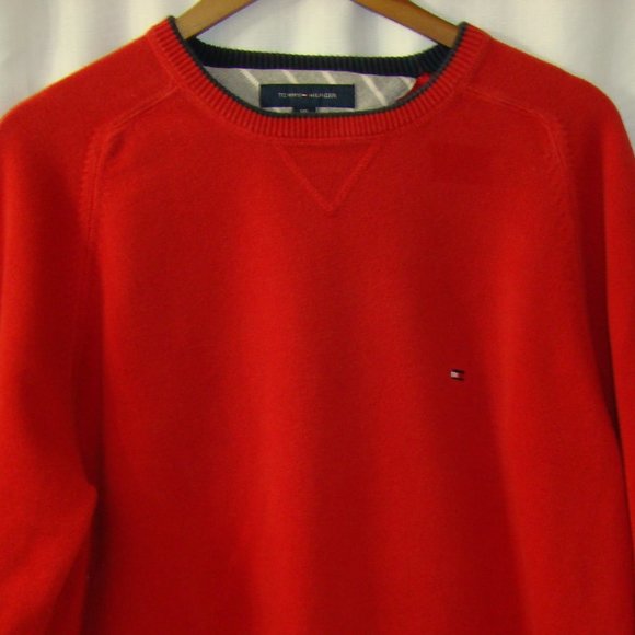 Tommy Hilfiger Men's Red Crewneck Raglan Sweater Embroidered Flag Logo XXL 2008 - Picture 2 of 9